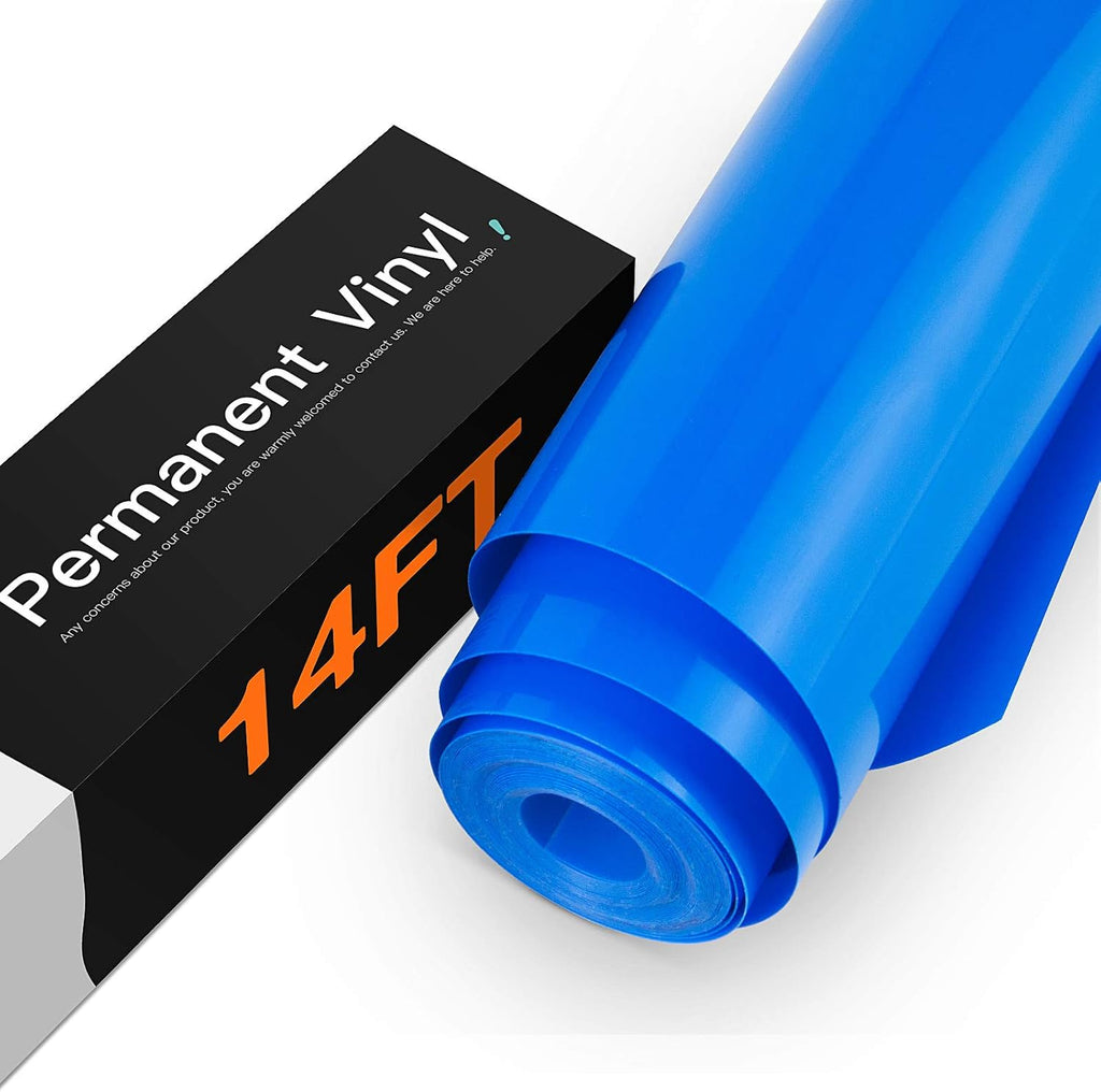 Glossy Blue Permanent Vinyl Roll, 12" x14FT, Waterproof, for Crafts | Easy to Cut Weed Transfer, Compatible with