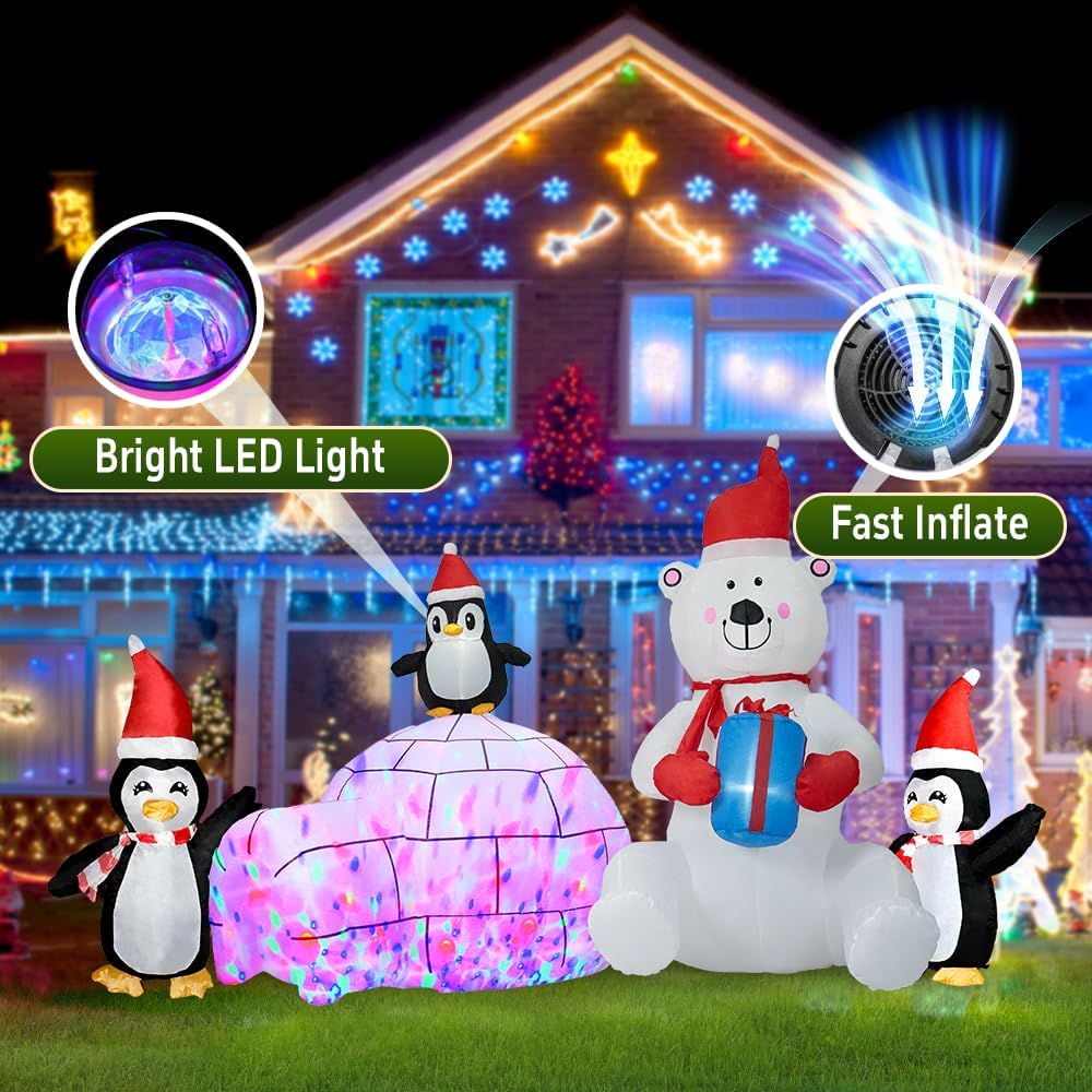 Christmas Inflatable Decoration, Sida-Earcy 10FT Polar Bear Snowball Igloo Lighted Blow Up Christmas Decorations