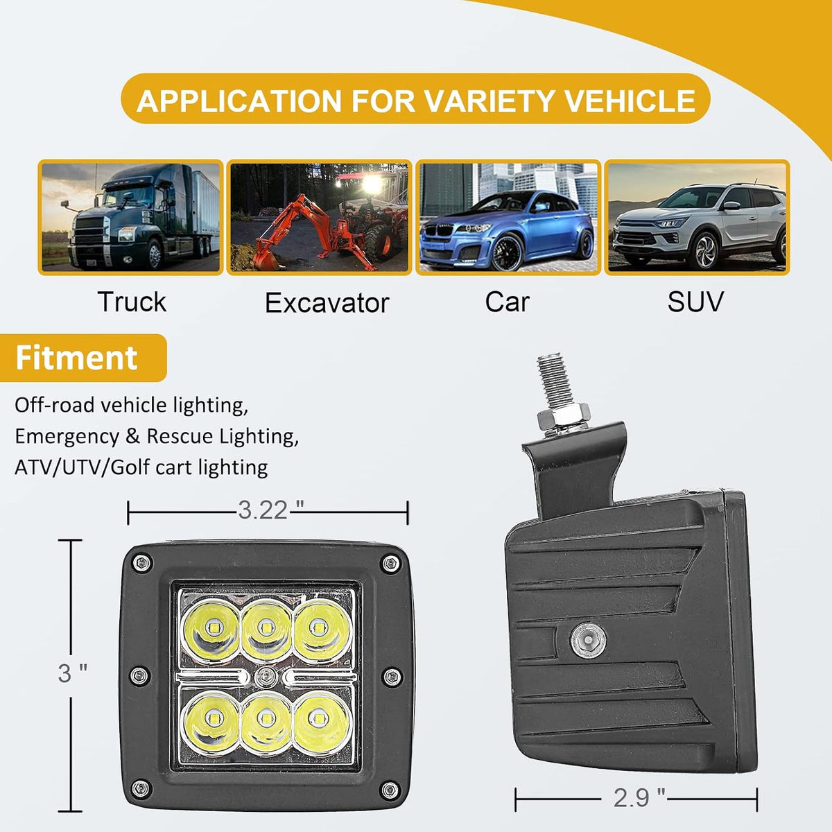 Wsays 4PCS 24W Headlight Kit Fit for Polaris RZR 900/800/XP 1000 2015-2024