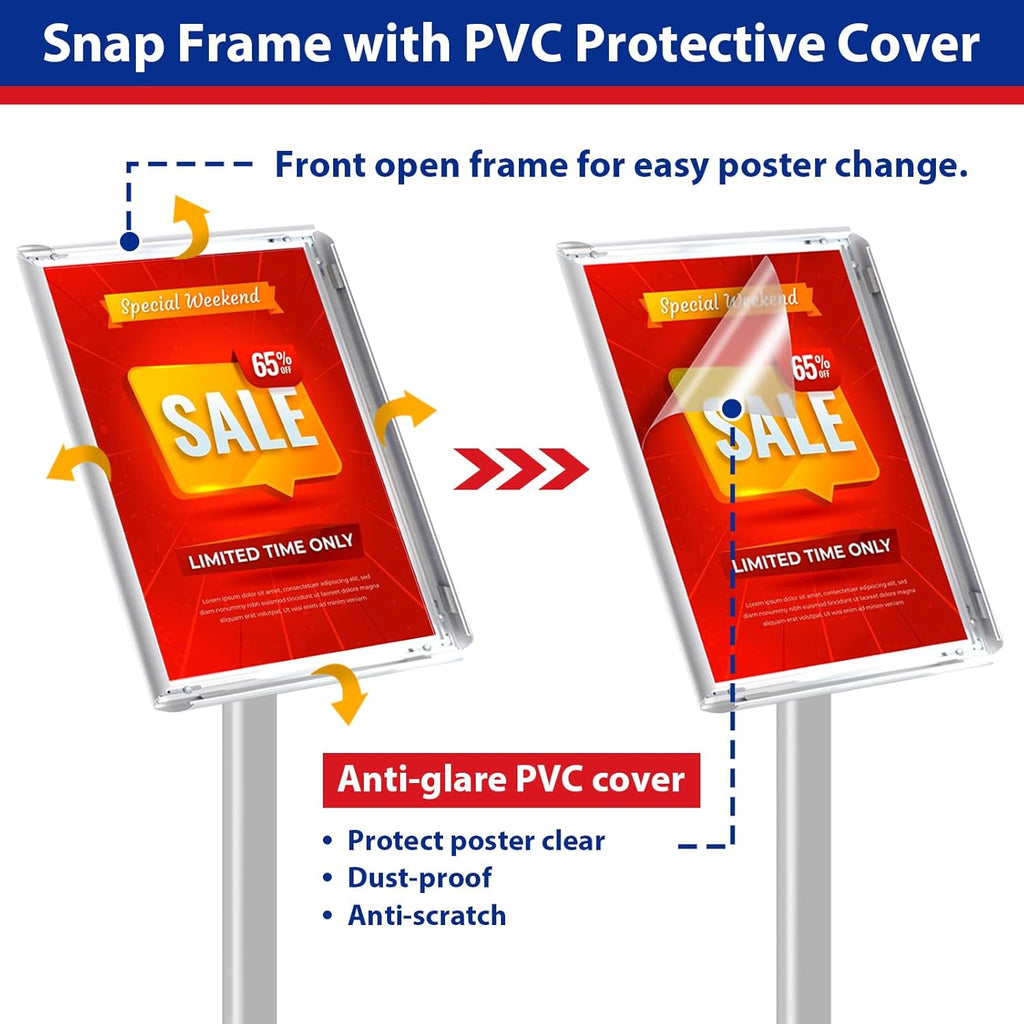 Pedestal Sign holder Stand 8.5x11inch Adjustable Standing Floor Sign Stand with Heavy Base & Snap Frame Display Stand