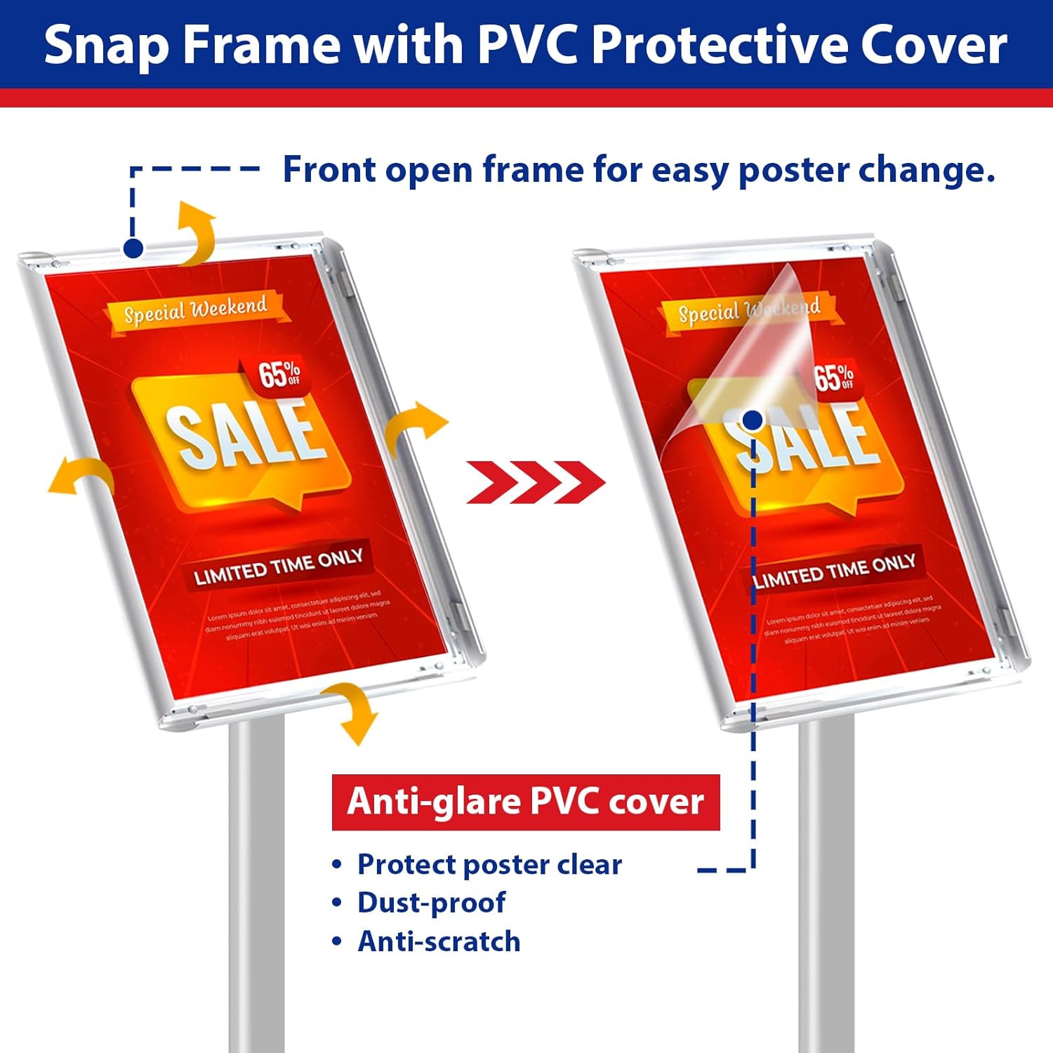 Pedestal Sign holder Stand 8.5x11inch Adjustable Standing Floor Sign Stand with Heavy Base & Snap Frame Display Stand