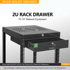 RIVECO 2U Rack Drawer Rack Mount Drawer for 19” Network Equipment & Server Rack Cabinet Lockable Deep Drawer with Key Black
