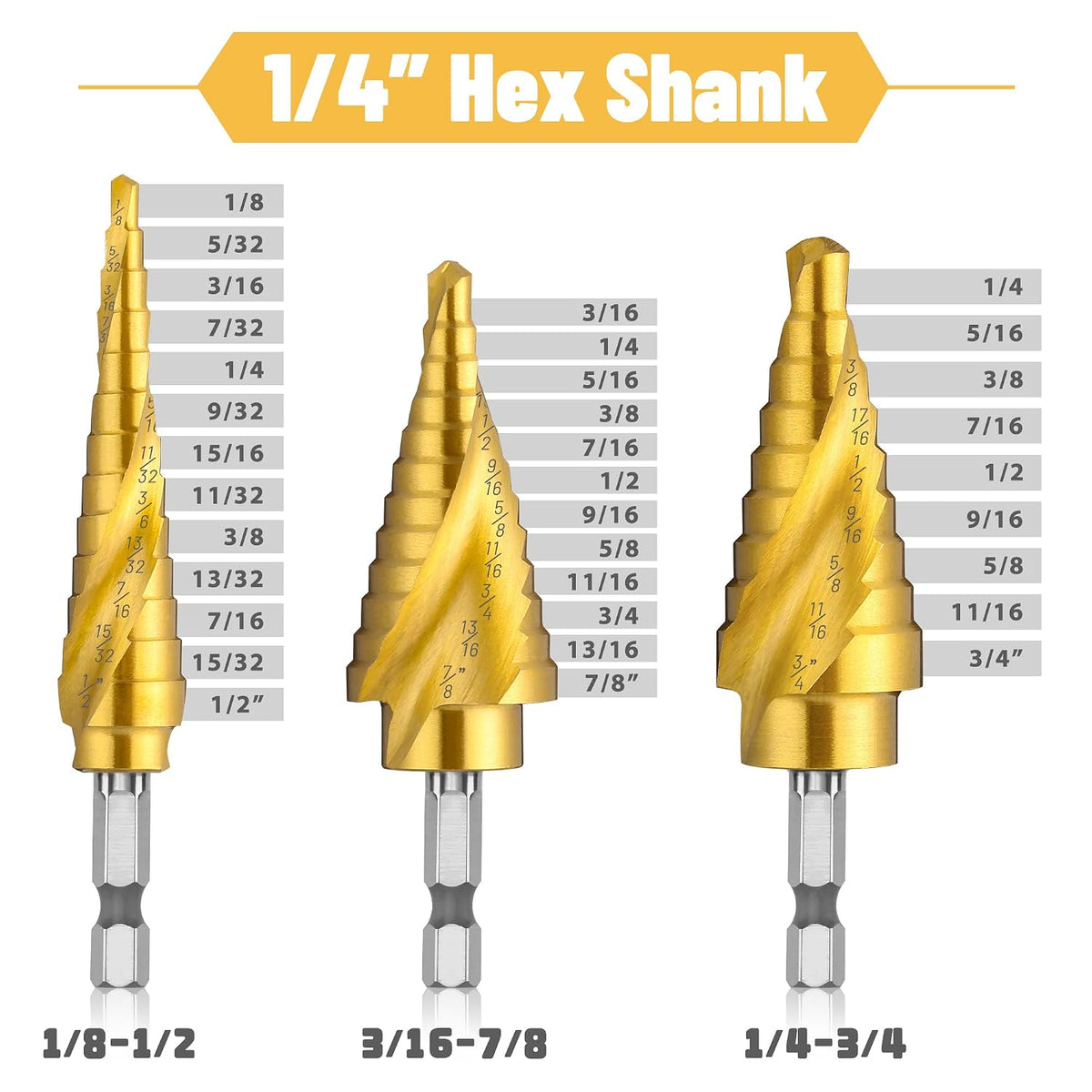 5PCS Spiral Flute Titanium HSS Step Drill Bit Set for Metal Unibit