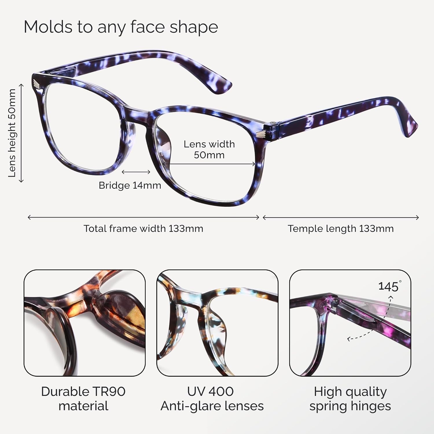 +2.0 Ladies Reading Glasses for Women Clear Vision – 5-Pack Blue Light Filtering Readers with Spring Hinges