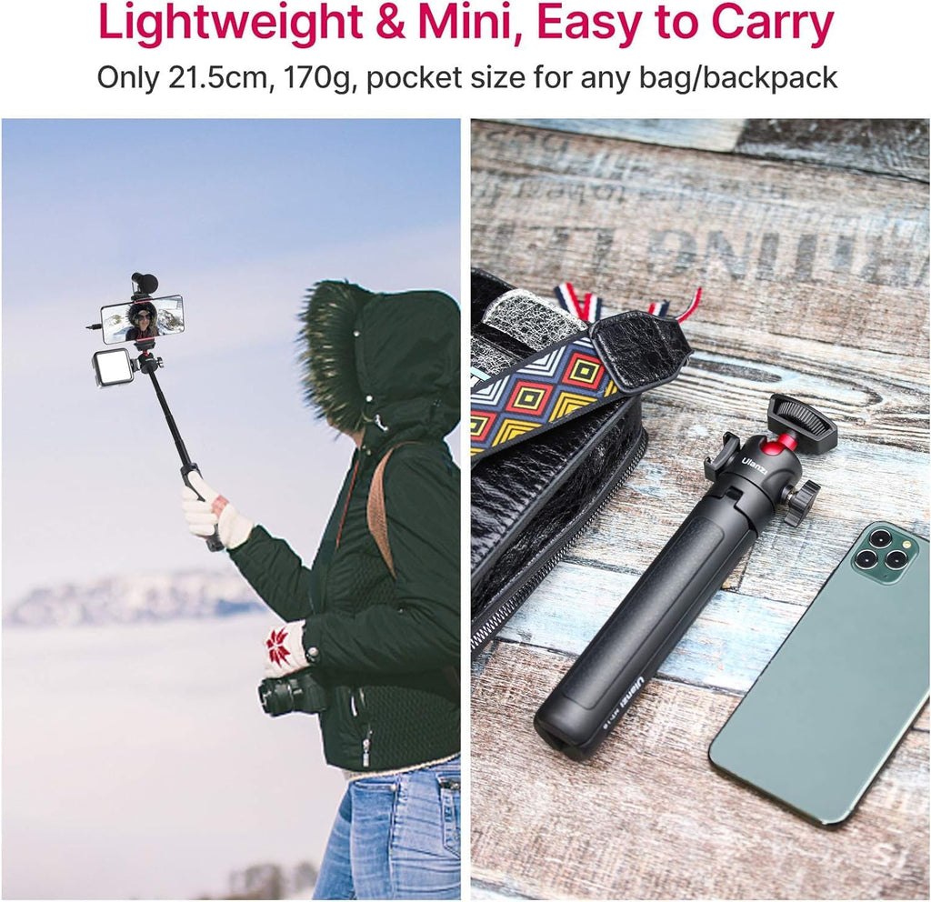 ULANZI MT-16 Extendable Mini Camera Tripod, 4 Levels Adjustment 360° Ball Head Cold Shoe Lightweight Portable Vlog