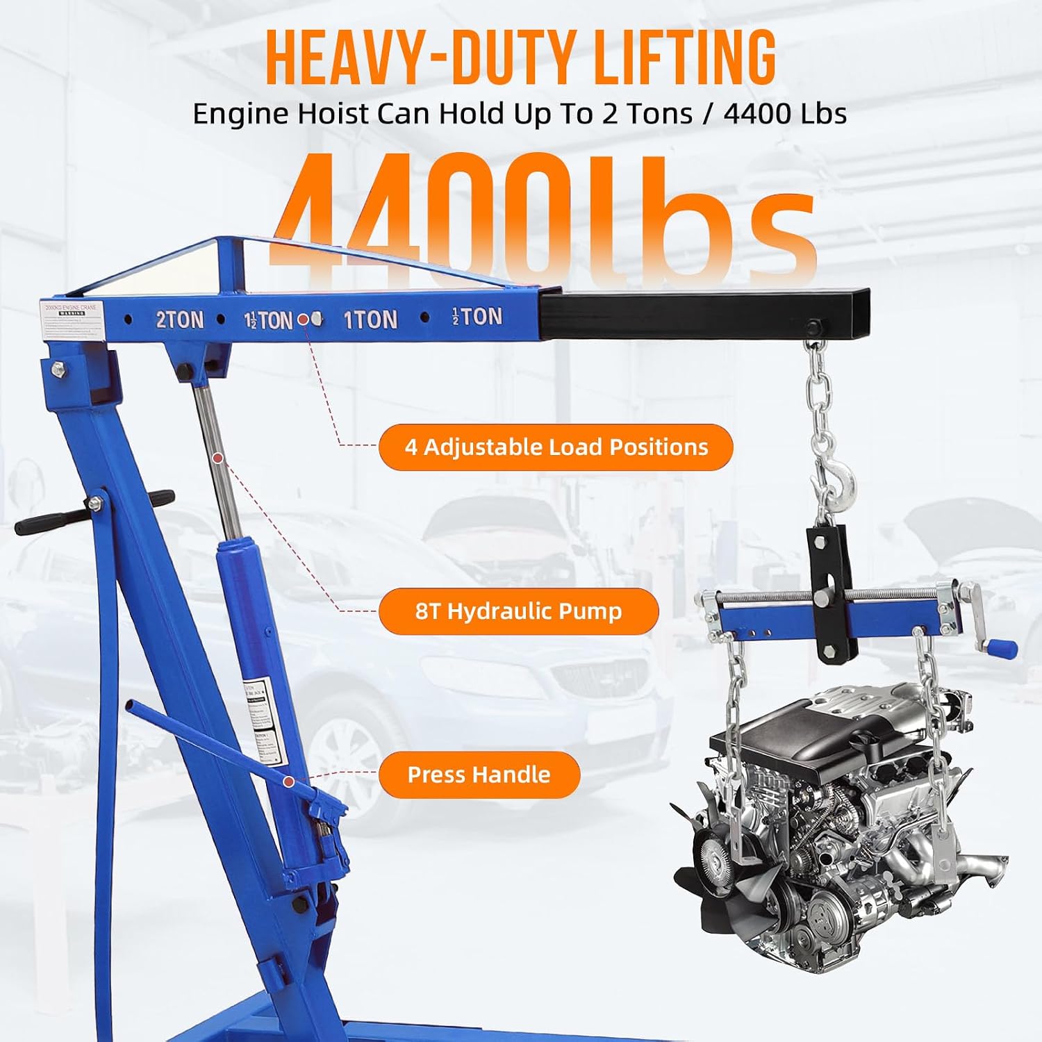 2 Ton Hydraulic Engine Hoist Cherry Picker, 4400LBS, Blue