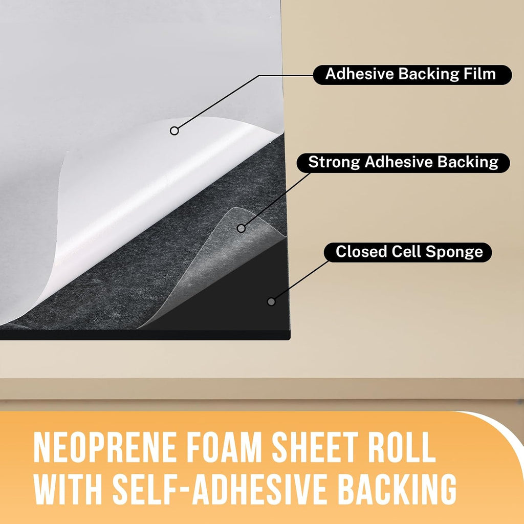Neoprene Foam Sheet 12" x 59" x 1/8" Adhesive Backing Roll