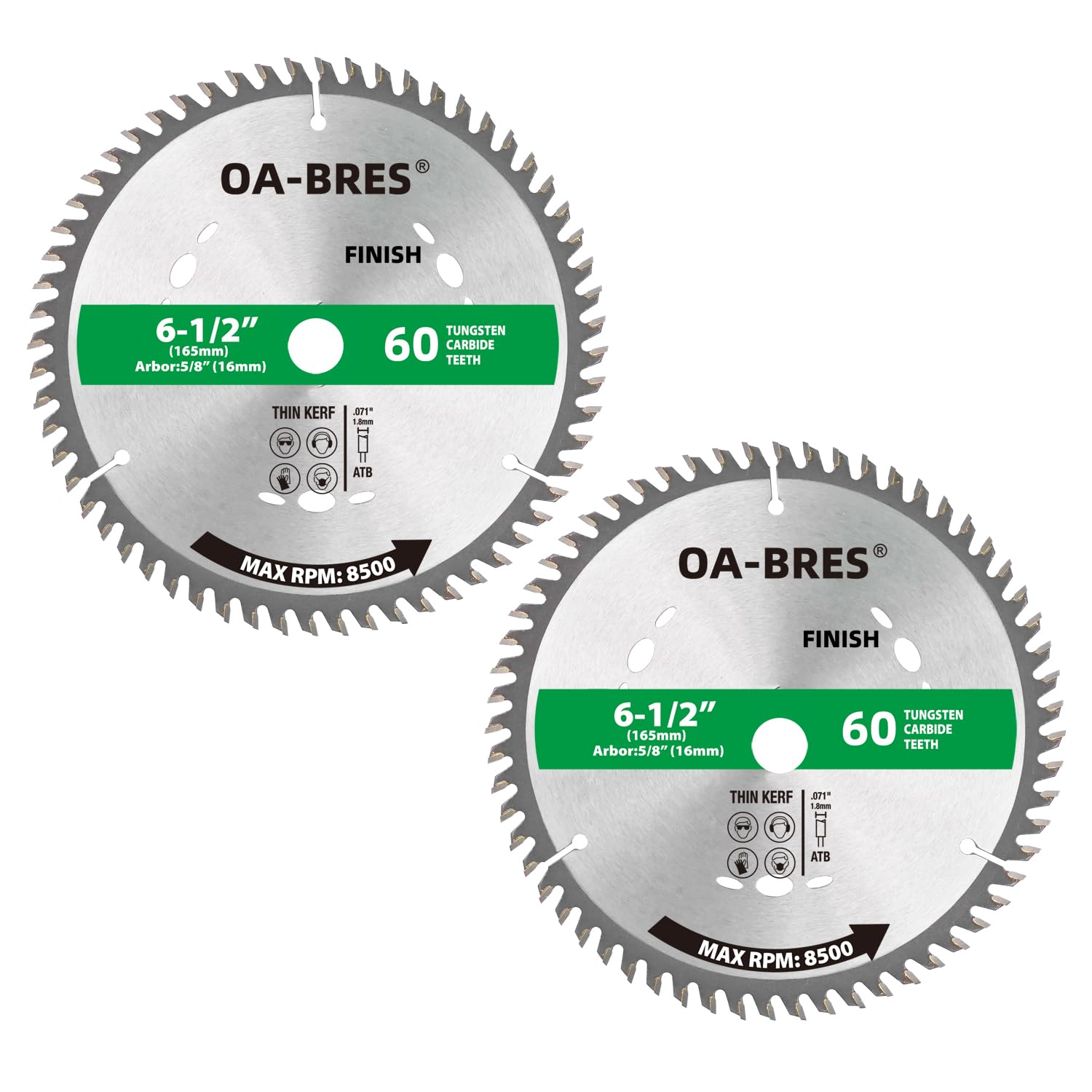 6-1/2-Inch 60-Tooth Circular Saw Blade with 5/8-Inch Arbor, TCT ATB Finish Blade for Wood Cutting (2-Pack)