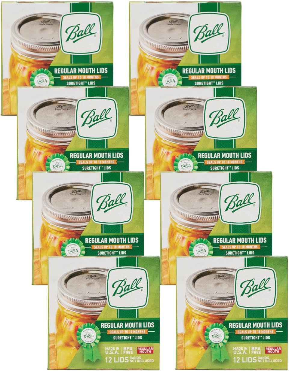 Regular Mouth Lids for Glass Mason Jars, Used for Canning, Pickling, Juice, Jam, Jelly 12-Count, Pack of 8 (96-Lids