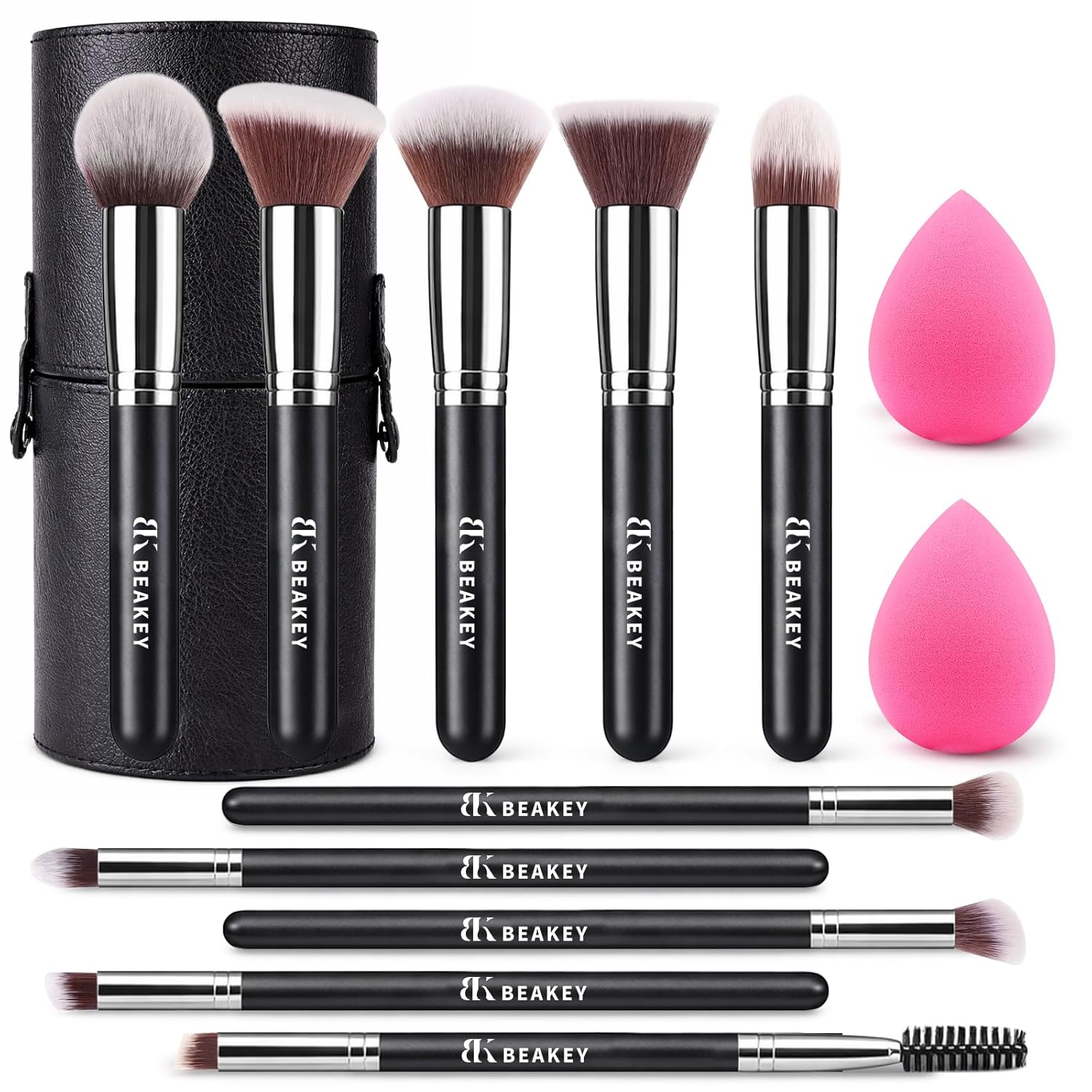 13PCS Makeup Brush Set with Case & 2 Sponges, 10 Brushes Full Face Kit, Beginner Friendly, Soft Synthetic Bristles