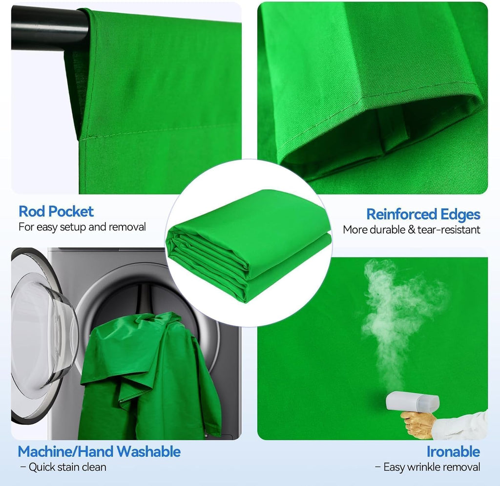 Green Screen Backdrop Kit, 8.5x10FT Stand with 10x12FT Backdrop | Photography Background Support System with 100%