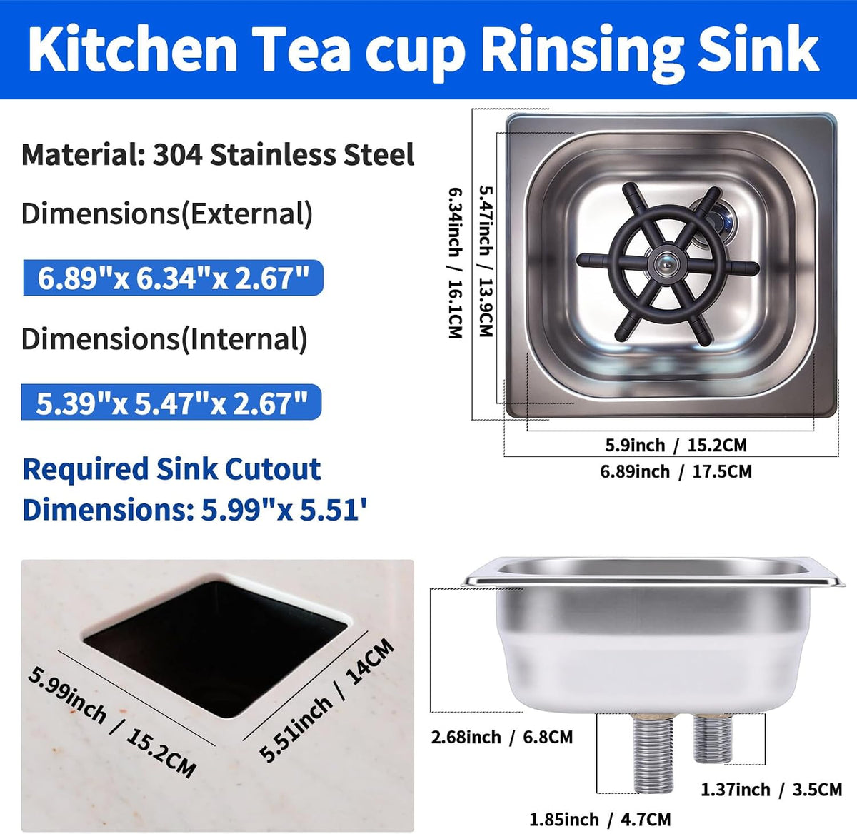 Pitcher Rinser,Glass Rinser Built In Countertop Style(6.9x6.3x2.6 Inch)
