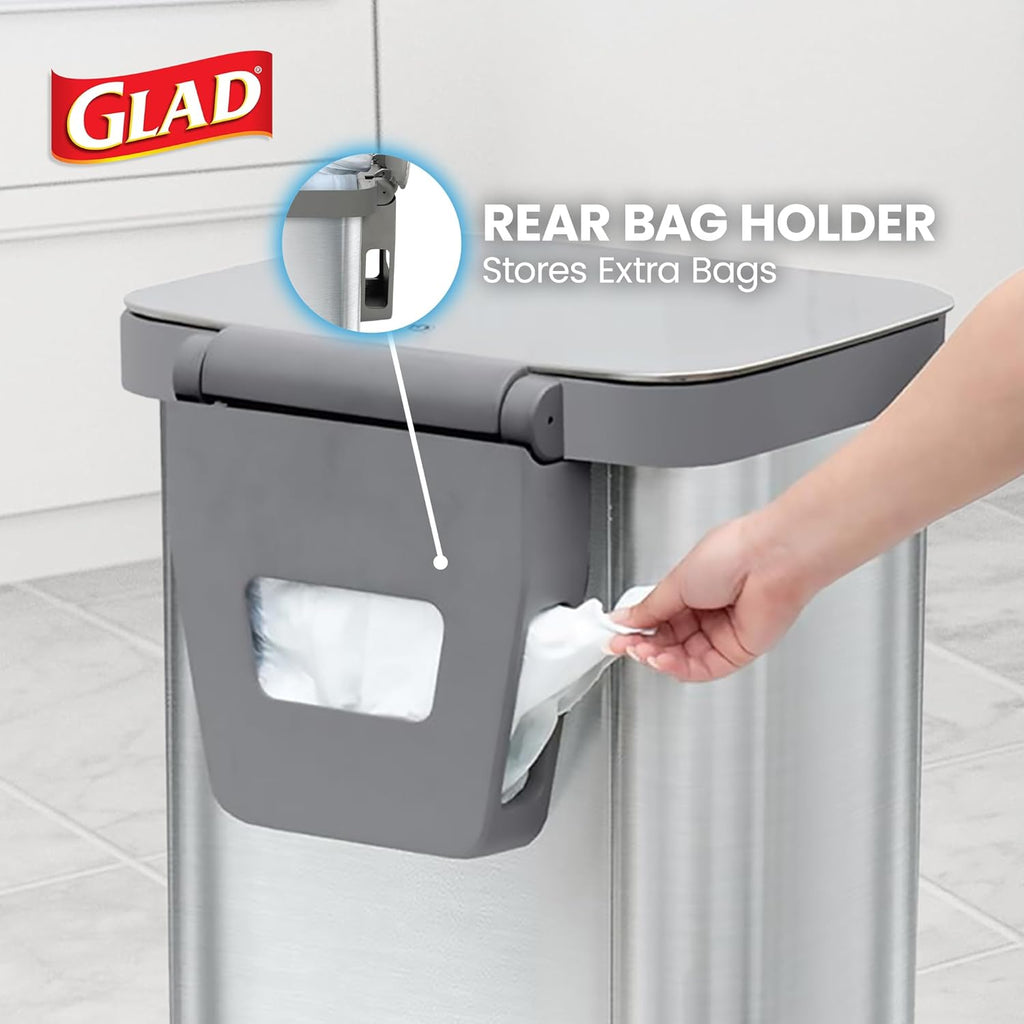 20 Gallon All Brushed Stainless Steel Trash Can with Clorox Odor Protection | Large Metal Kitchen Garbage Bin with