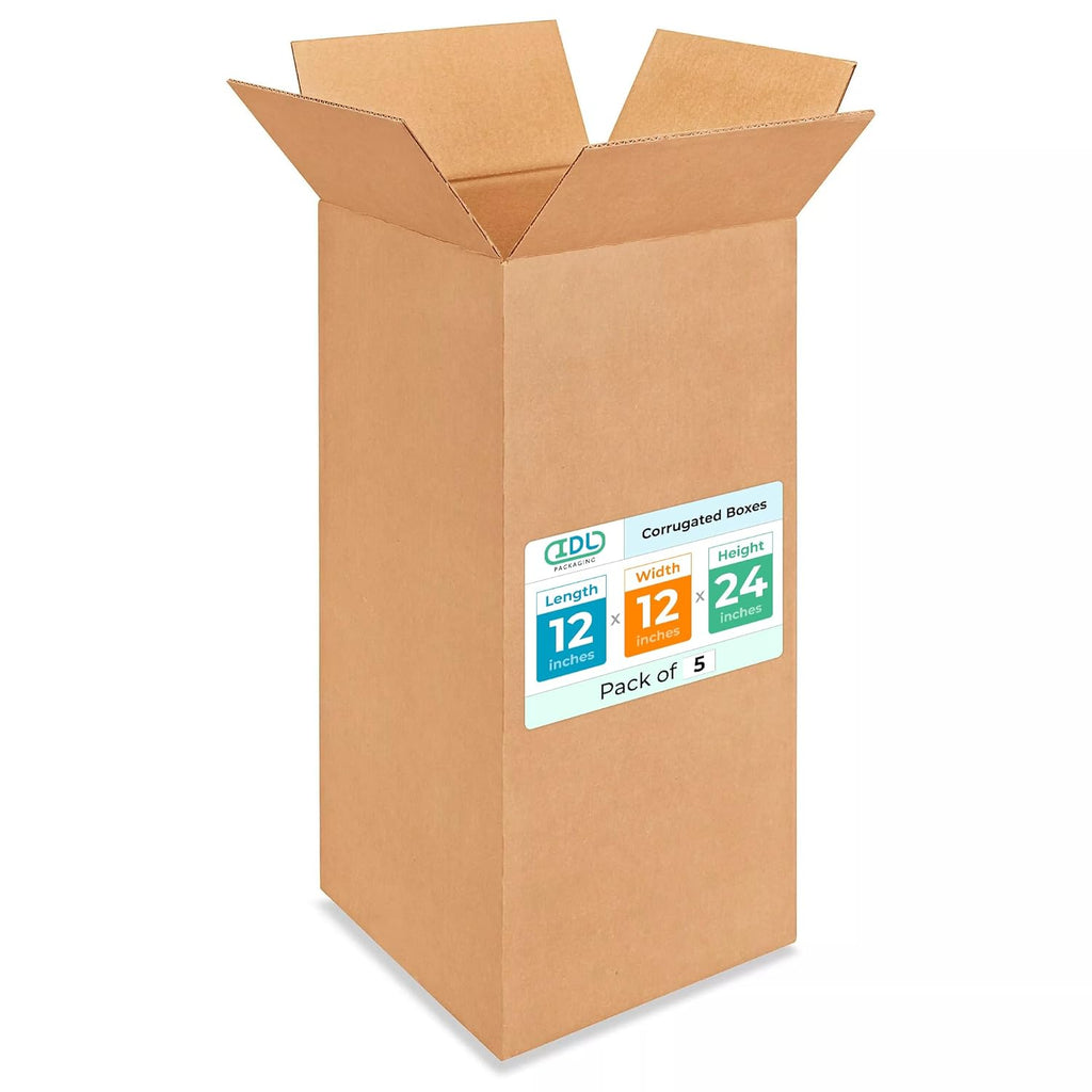 Tall Moving & Shipping Boxes 12 x 12 x 24 inches (5-Pack) - Extra Strength 200 lb vs Regular - Corrugated Moving