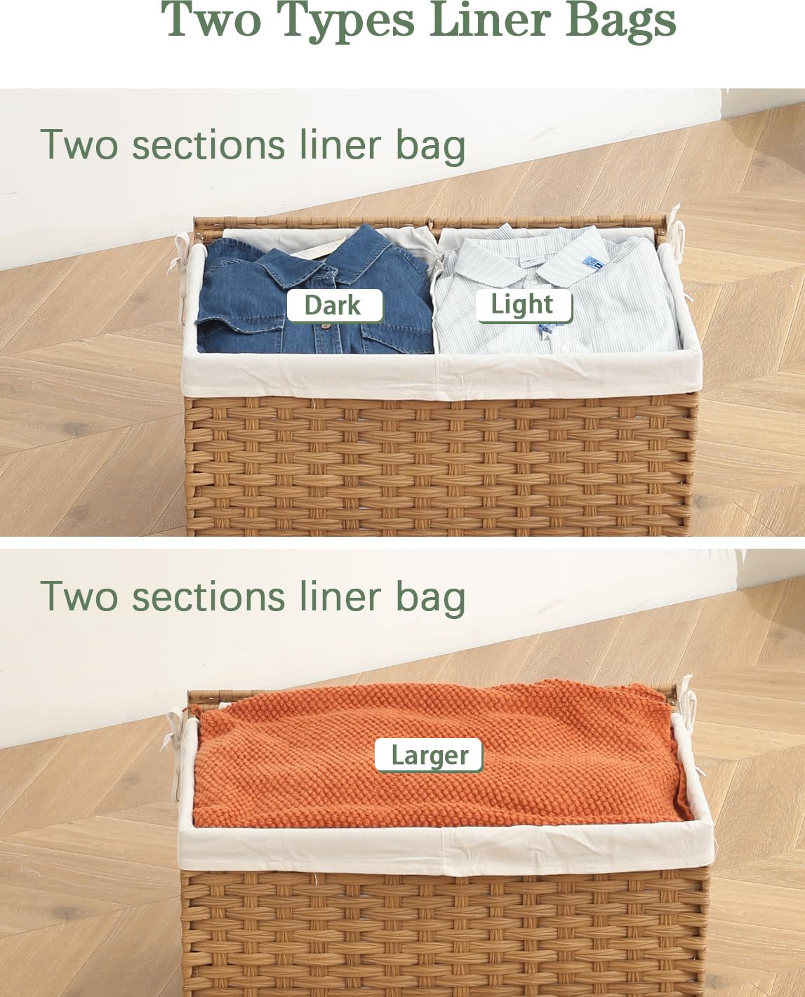 Storage Basket with Lid, 2-Lid PE Rattan Storage Bin, Natural