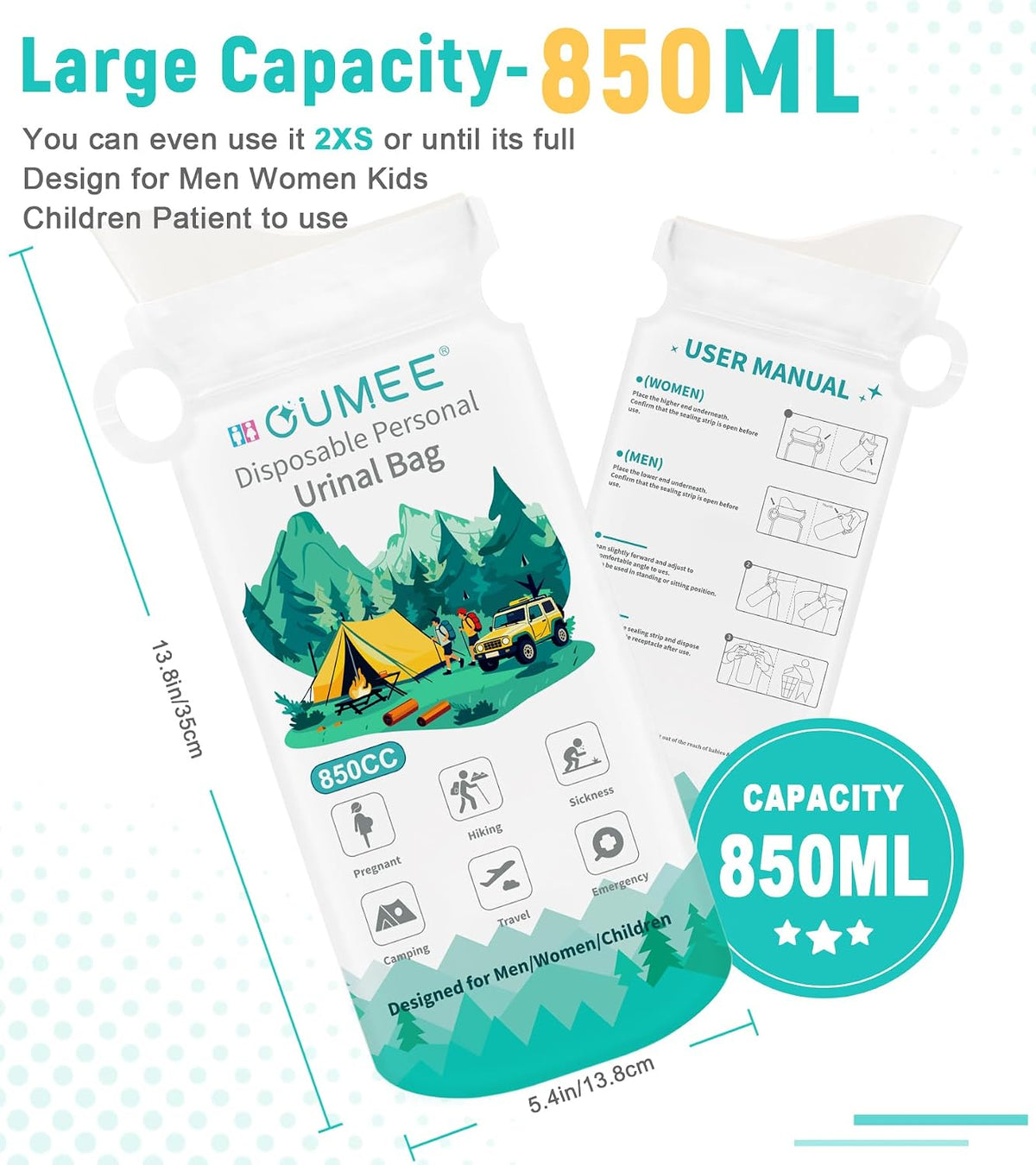 850ML Emergency Disposable Urinal Bags, 8/12/20/28 Pcs