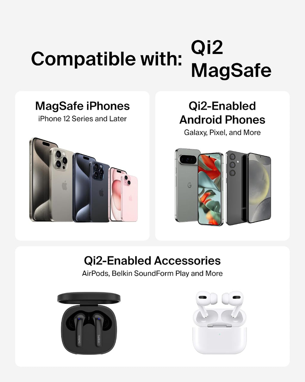Qi2 15W Magnetic Wireless Charging Pad with Kickstand, No Adapter | MagSafe compatible, iPhone 17 Series, Samsung