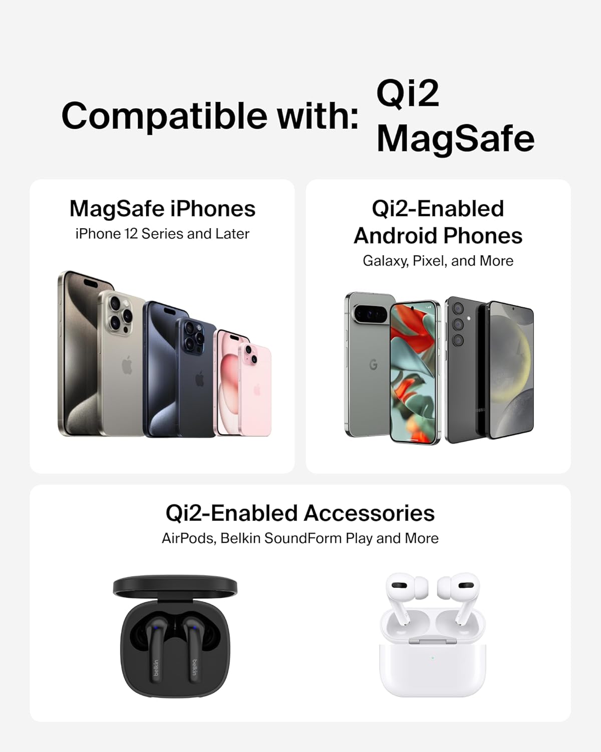 Qi2 15W Magnetic Wireless Charging Pad, Kickstand with Adapter | MagSafe compatible, iPhone 17, Samsung Galaxy S25