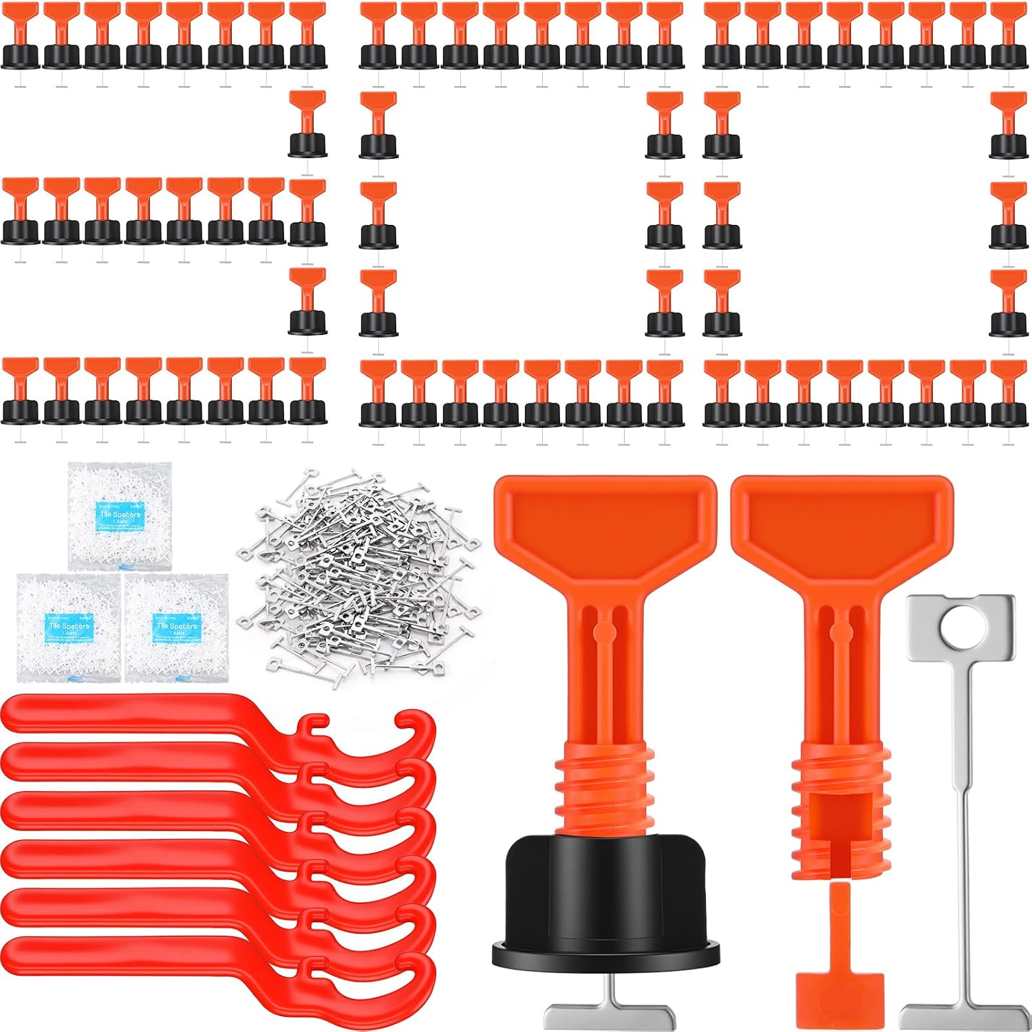 Tile Leveling System Kit with 300 Pcs 1/16" Tile Leveler 1500 Pcs Spacer Clips and 6 Wrenches Installation Tools for