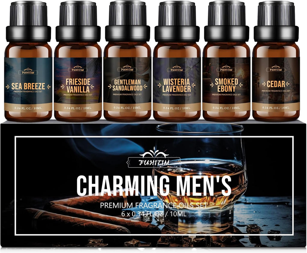 Fragrance Oil Charming Men's Set Diffuser Oil for Home（6 x 10 ML） | Soap & Candle Making Scents, Aromatherapy