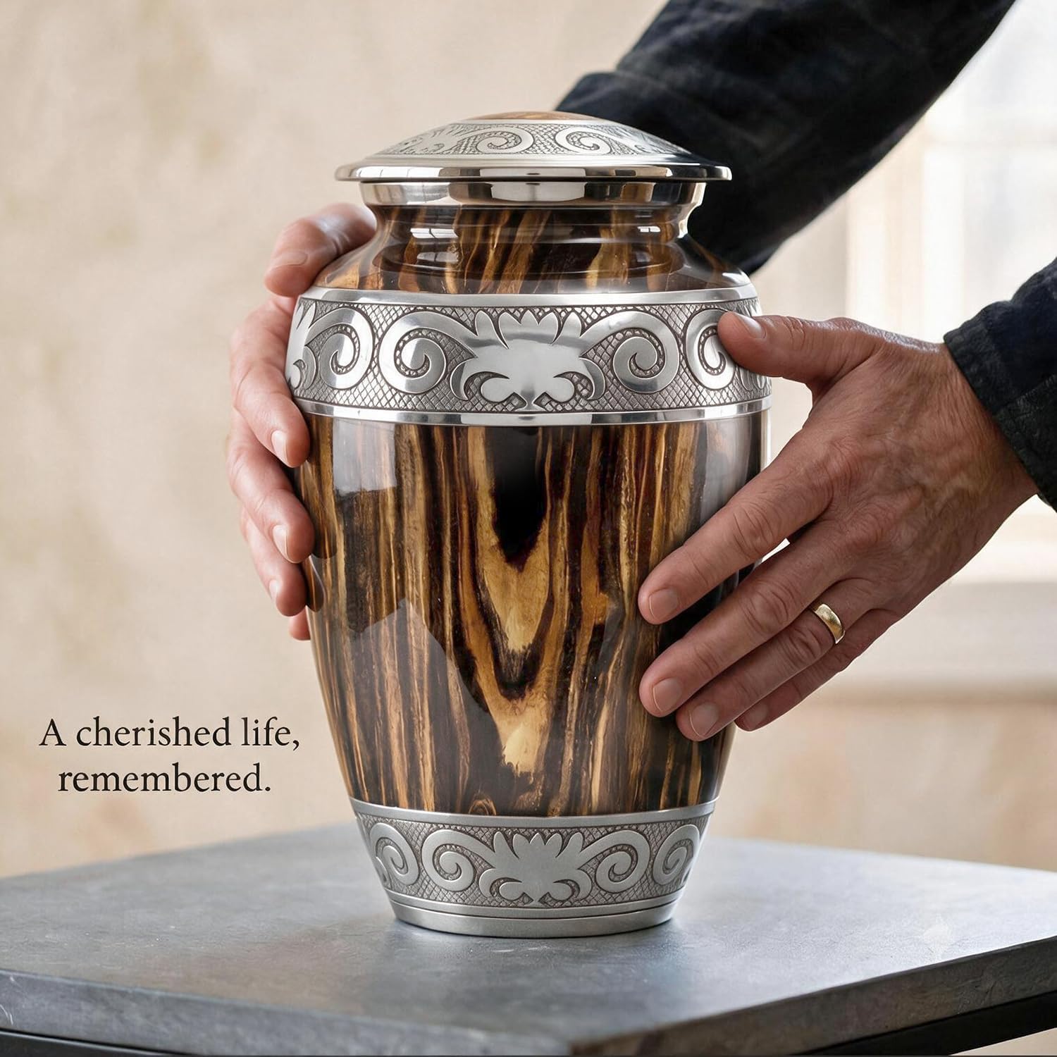 Urns for Human Ashes Adult Man – Cremation Urn for Ashes Adult Male, Large 200 Cu in Funeral Urn – Premium Memorial
