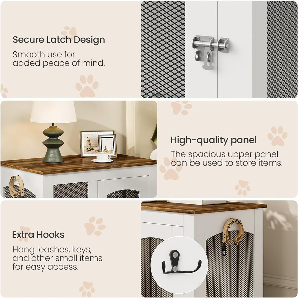 Wooden 30.1" Dog Crate Furniture, Farmhouse Pet Cage End Table with Secure Lock, Ventilated Mesh for Medium Dogs, Dog