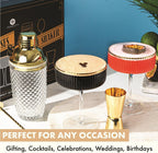 Luxury Espresso Martini Gifts | Gold Cocktail Shaker Set + 2 Espresso Martini Glasses - Cocktail Kit with Built-in