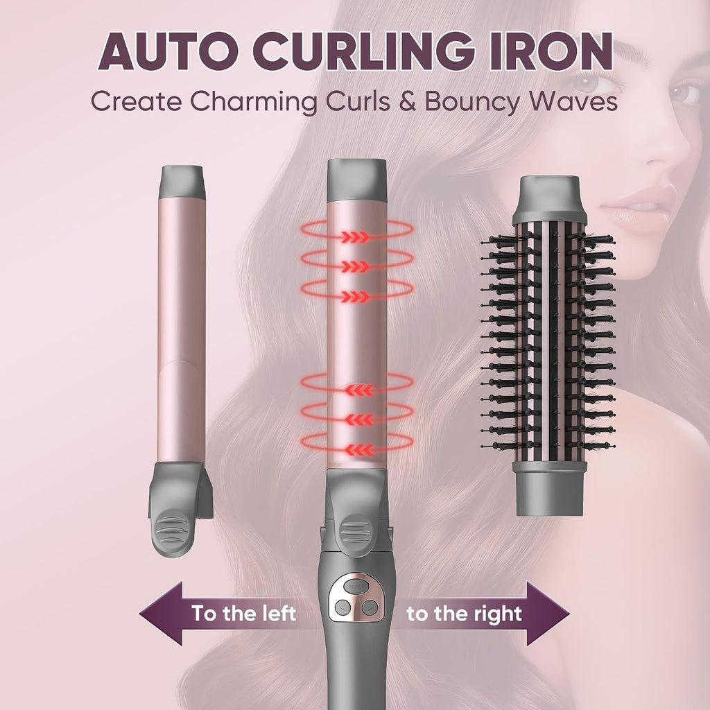 3 in 1 Interchangeable Automatic Rotating Curling Iron & Thermal Brush Set, (1''-1.25'') Curling Iron, Automatic Hair