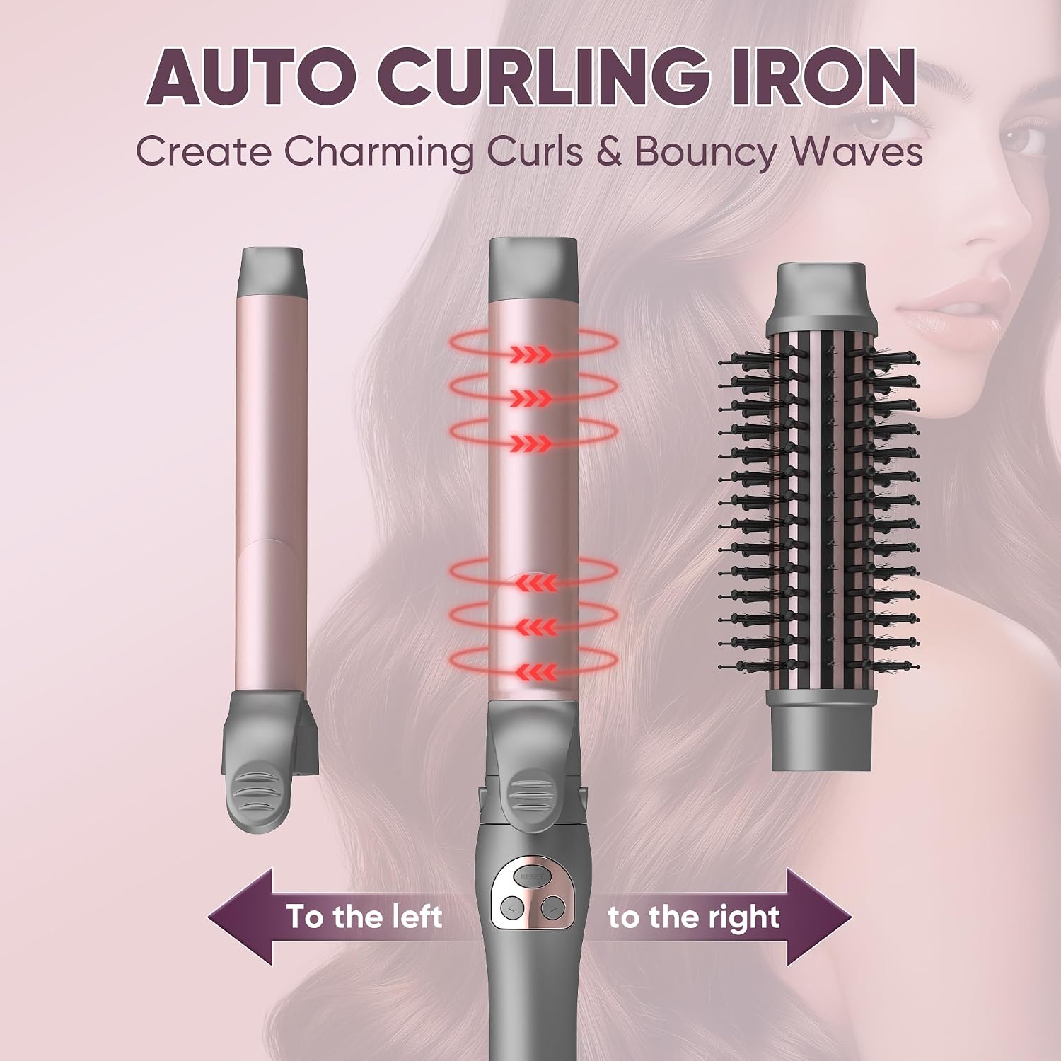 3 in 1 Interchangeable Automatic Rotating Curling Iron & Thermal Brush Set, (1''-1.25'') Curling Iron, Automatic Hair