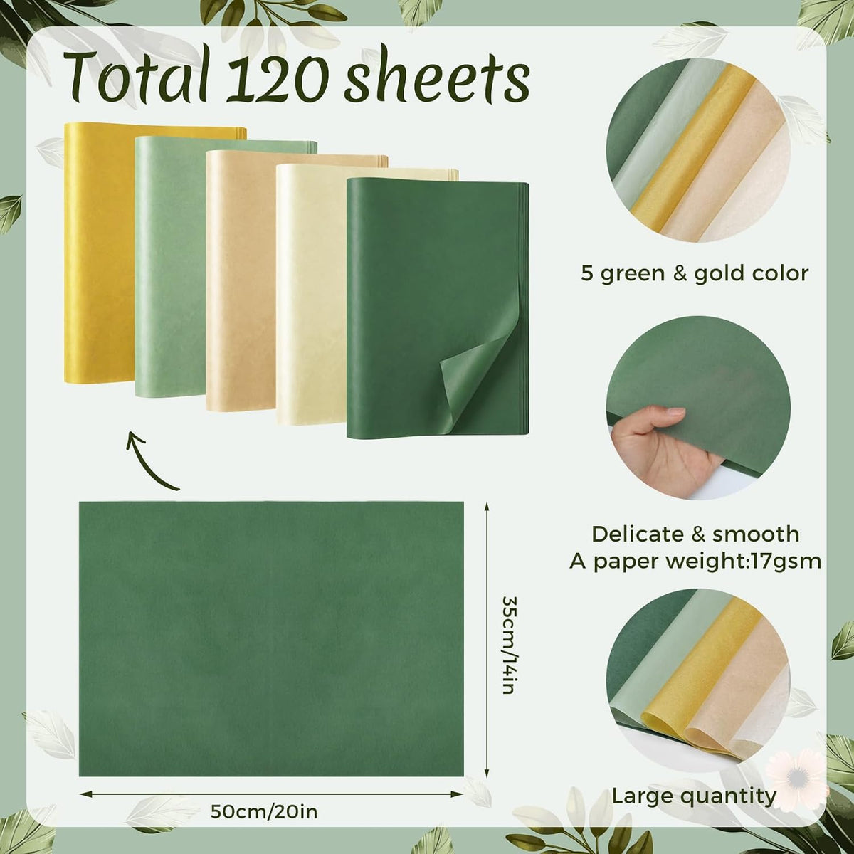 120 Sheets Tissue Paper for Gift Bags 20 x 14 Inch Gift Tissue Paper