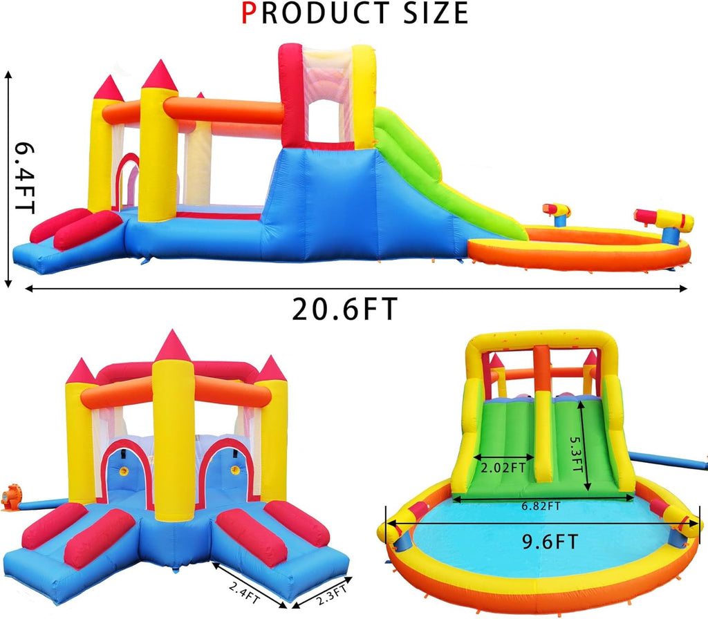 InfIatable Bonuce House with 4 Slides & Large Splash Pool, Water Park with Ultra-Wide Climbing Wall, Jumping, Water