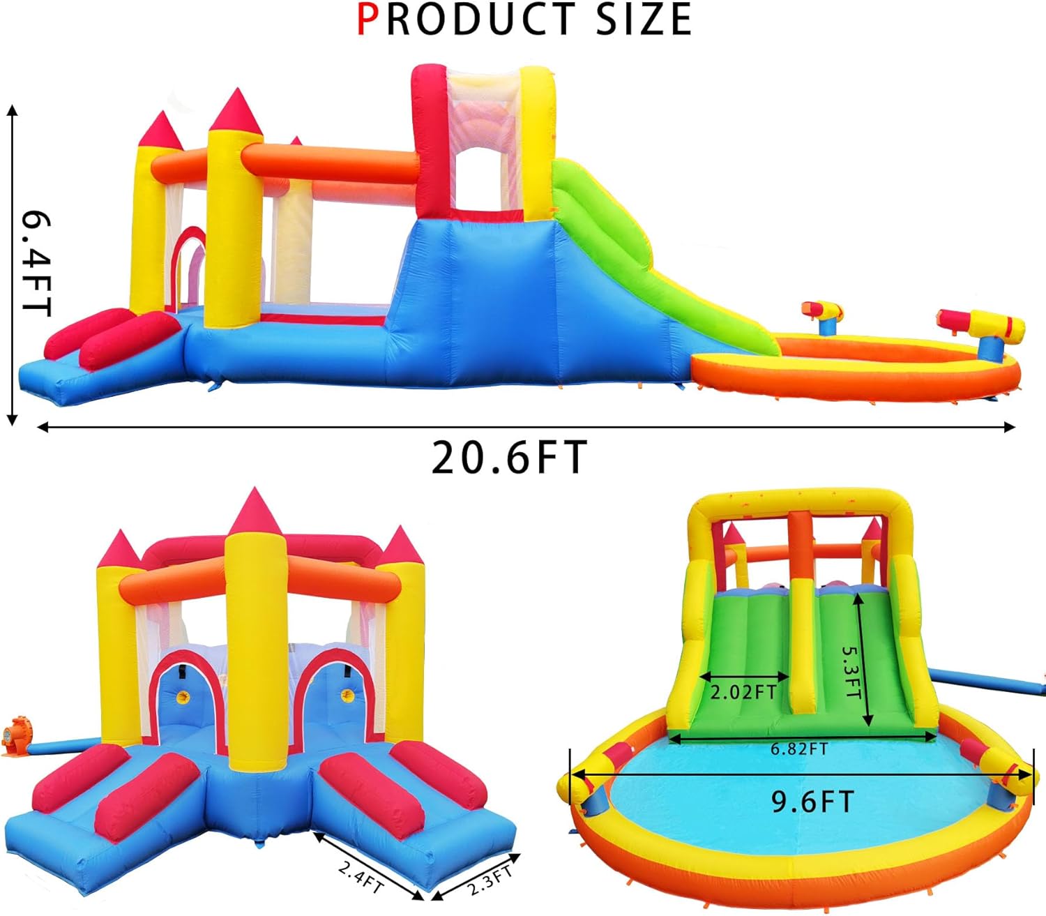 InfIatable Bonuce House with 4 Slides & Large Splash Pool, Water Park with Ultra-Wide Climbing Wall, Jumping, Water