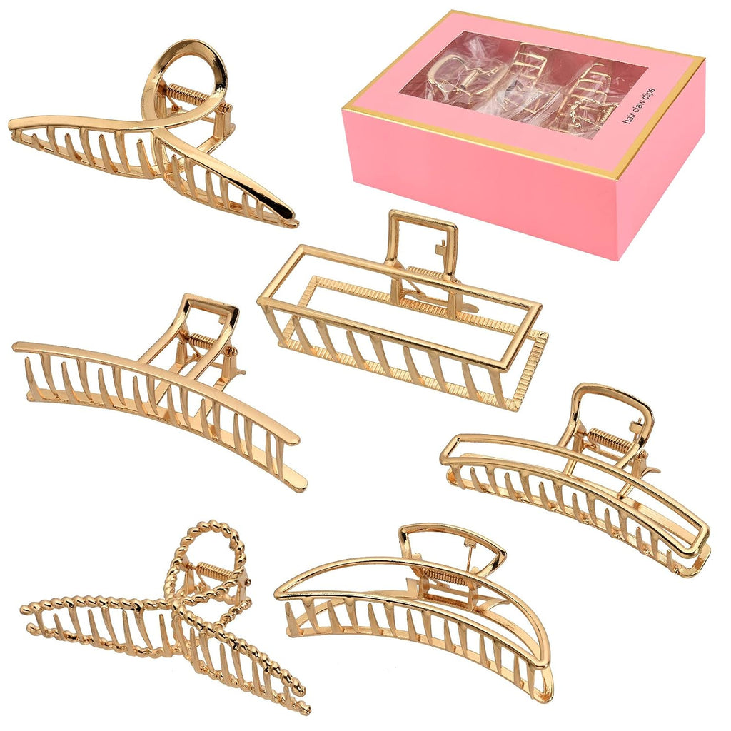 6 Pack Gold Metal Hair Clips - 4 Inch Large Jaw Clips for Women, Strong Hold Hair Claws for Thick or Thin Hair