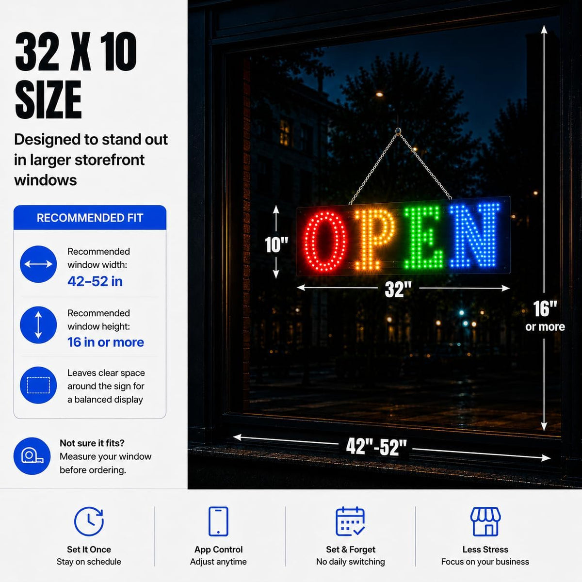 32"x10" RGB Led Open Sign for Business with Smart App & Remote Control