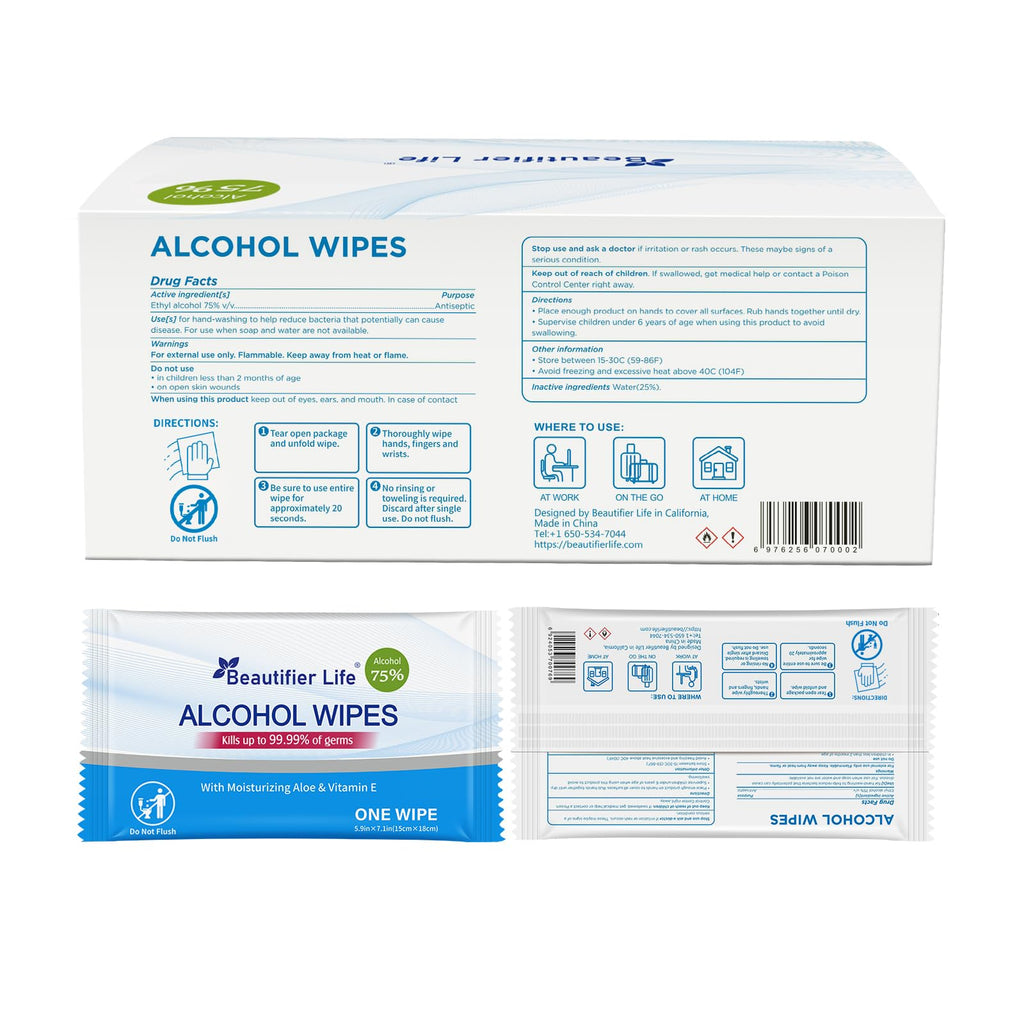 100 Count Individually Packed Hand Sanitizing Wipes - 75% Alcohol Formula with Aloe, Moisturizer, and Vitamin E