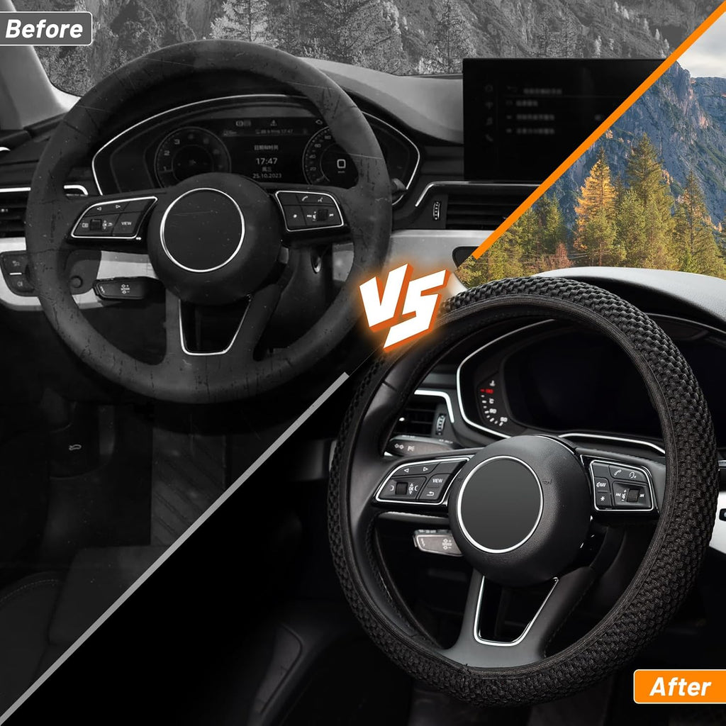Elastic Stretch Steering Wheel Cover,Warm in Winter and Cool in Summer, Universal 15 inch, Microfiber Breathable Ice