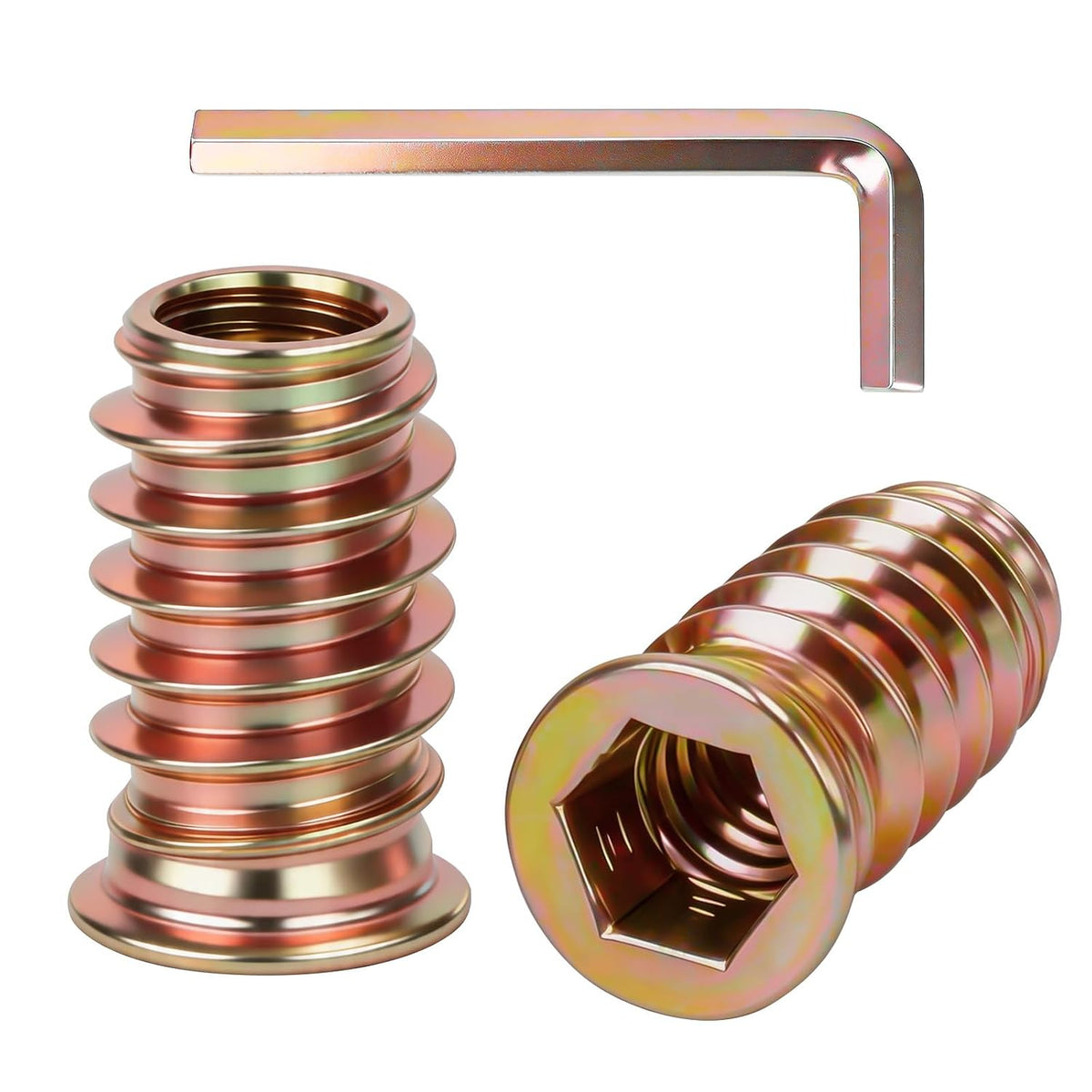 M6 x 20mm Threaded Inserts for Wood, Zinc Plated Carbon Steel Hex Socket Drive Insert Nuts for Wood Furniture, Hex Spanner Included, 40 PCS