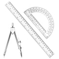 3 Packs Plastic 12 Inch Ruler,6 Inch Clear Protractor and Compasses Set Student Geometry Math Set for Classroom Set