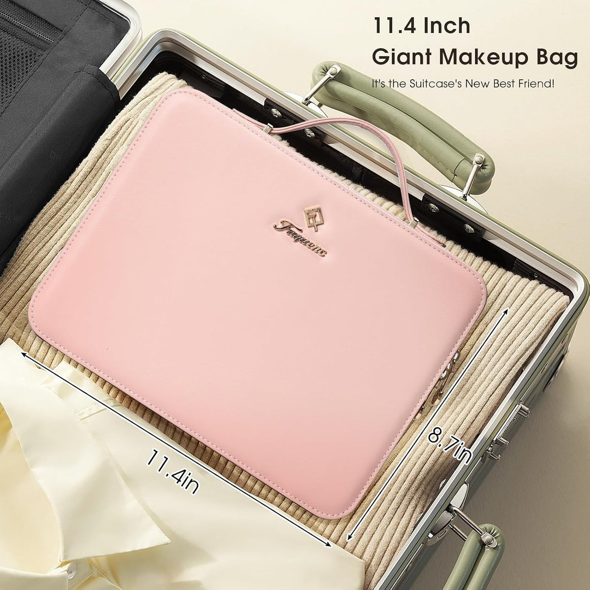 Leather Makeup Case with LED Lighted Mirror 11.4 Inch Travel Makeup Bag Adjustable Brightness in 3 Colors Cosmetic