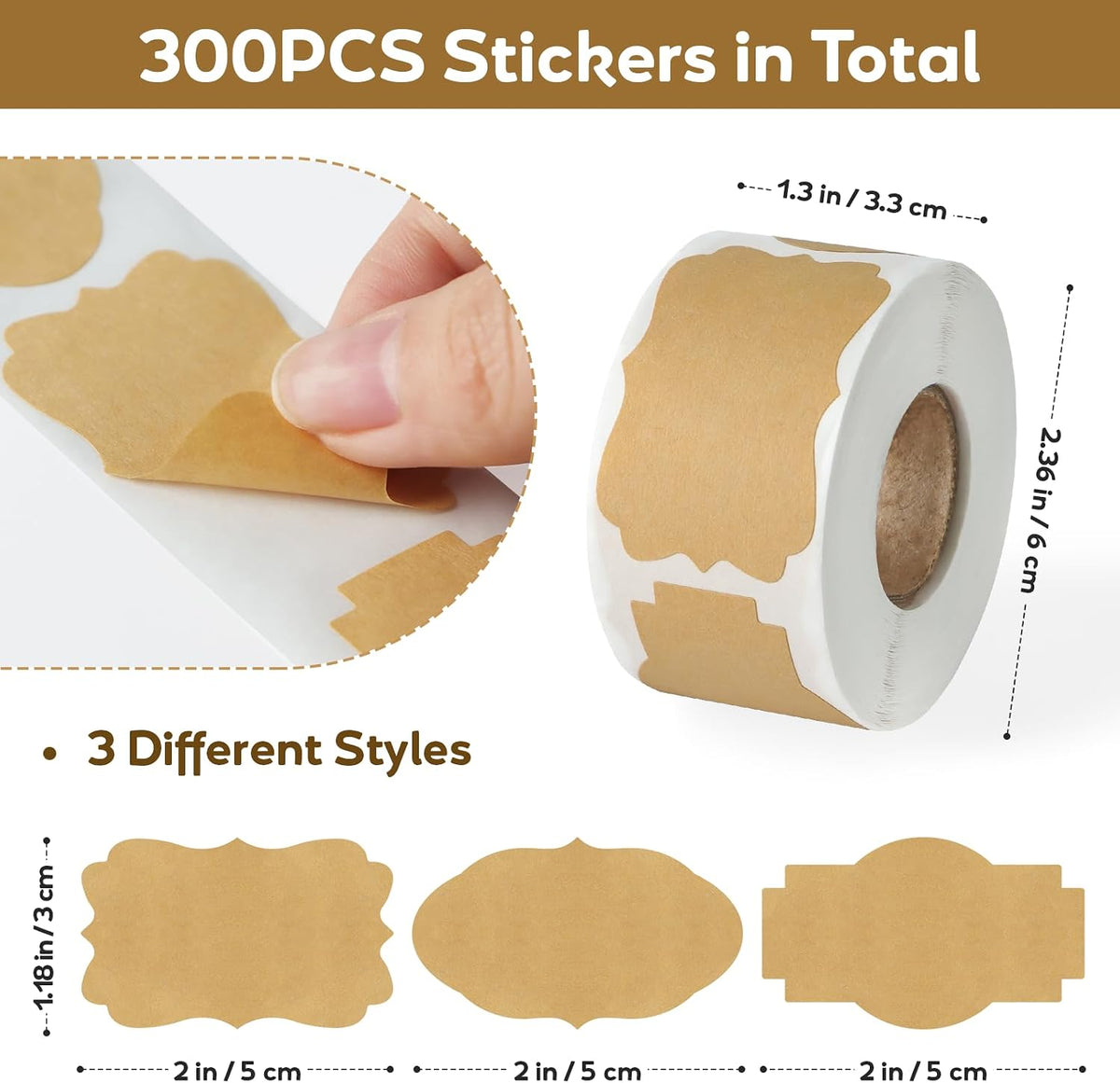 Kraft Brown Mason Jar & Bottle Label Stickers, 2"x1.2", 300PCS