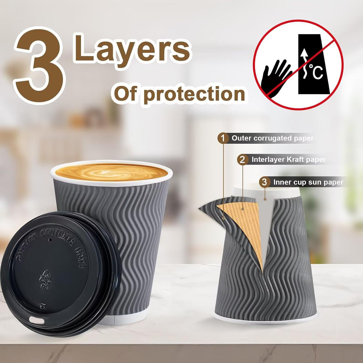 100 Pack 12 oz Coffee Cups with Lids Disposable Paper Cups Gray