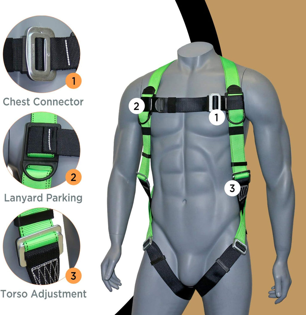 Universal Full-Body Fall Protection Safety Harness with Dorsal D-Ring and Mating Buckle Legs | Roofer, Construction
