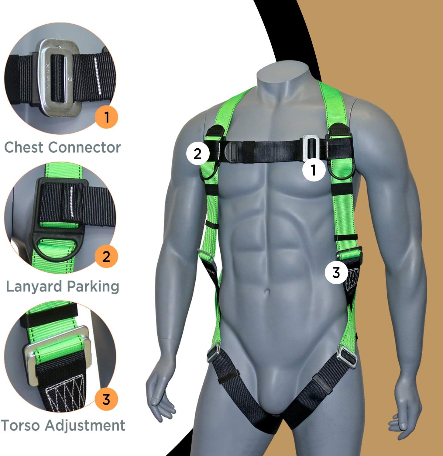Universal Full-Body Fall Protection Safety Harness with Dorsal D-Ring and Mating Buckle Legs | Roofer, Construction