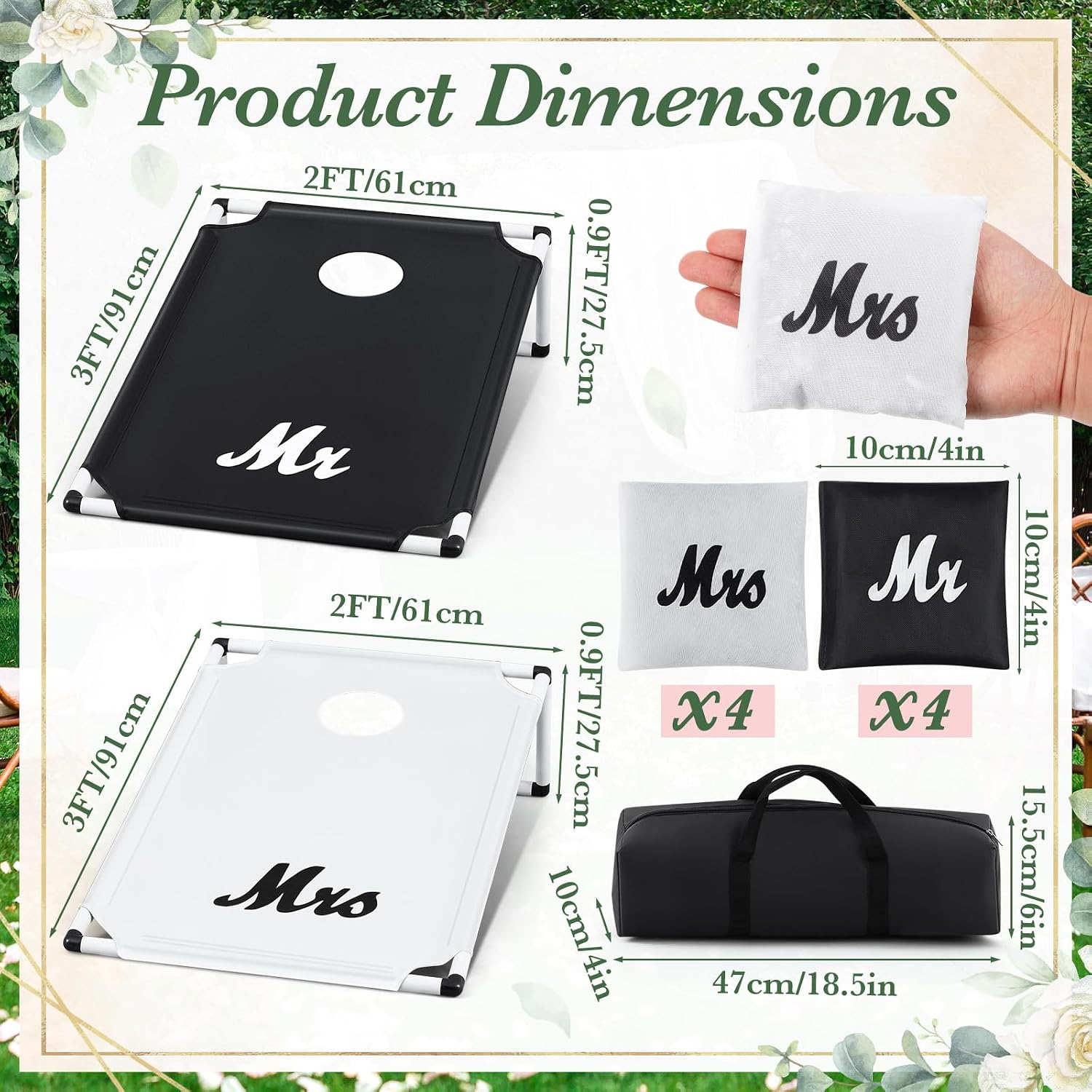 Portable Cornhole Games Set, PVC Framed Corn Holes Kit-2 Cornhole Boards, 8 Corn Hole Bean Bags and Carrying Case for