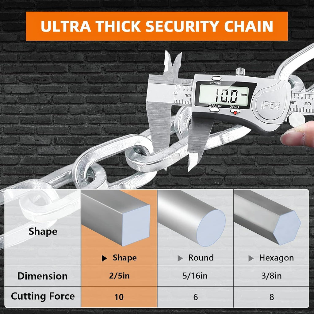 Heavy Duty Motorcycle Chain Lock 0.4In/10mm x 10 Ft with 17mm Thick Anti-Theft Cut Proof U-Lock and 3 Keys, Ideal for