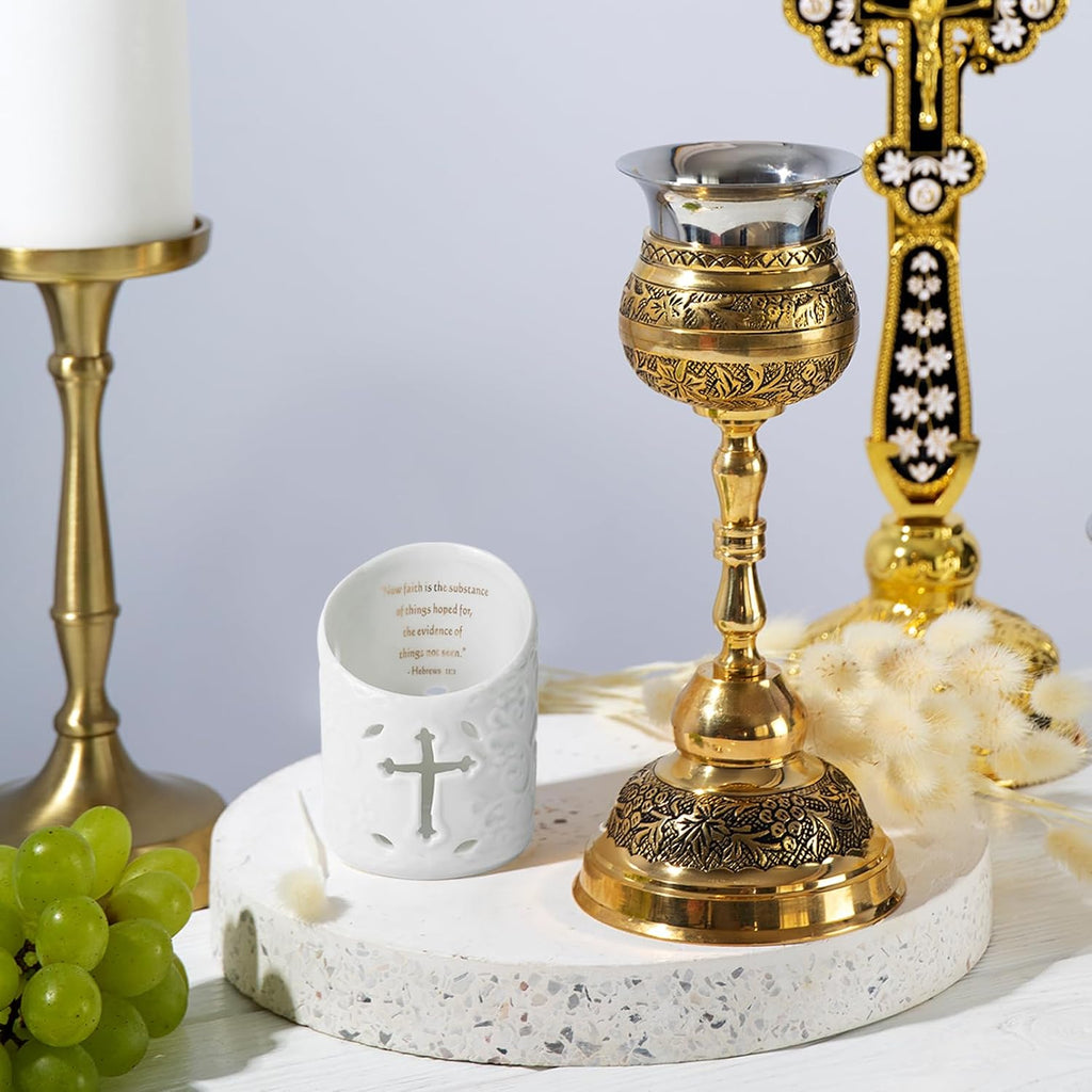 Candle Holder Ceramic Christian Cross Tea Light Holder with Bible Verse Tealight Cup Votive Candle Holder for Wedding
