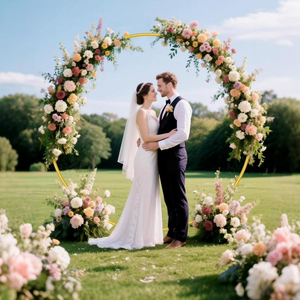 6.6FT Round Backdrop Stand, Circle Gold Balloon Wedding Arch Frame
