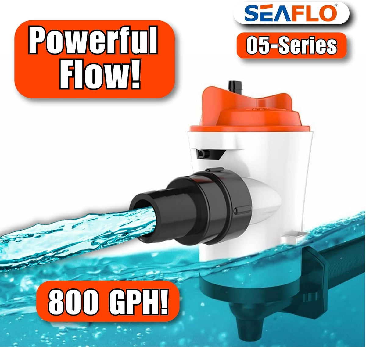 SEAFLO 90 Degree 800GPH 12V 4.0A Livewell Pumps Submersible Baitwell Pump for Bait Tanks
