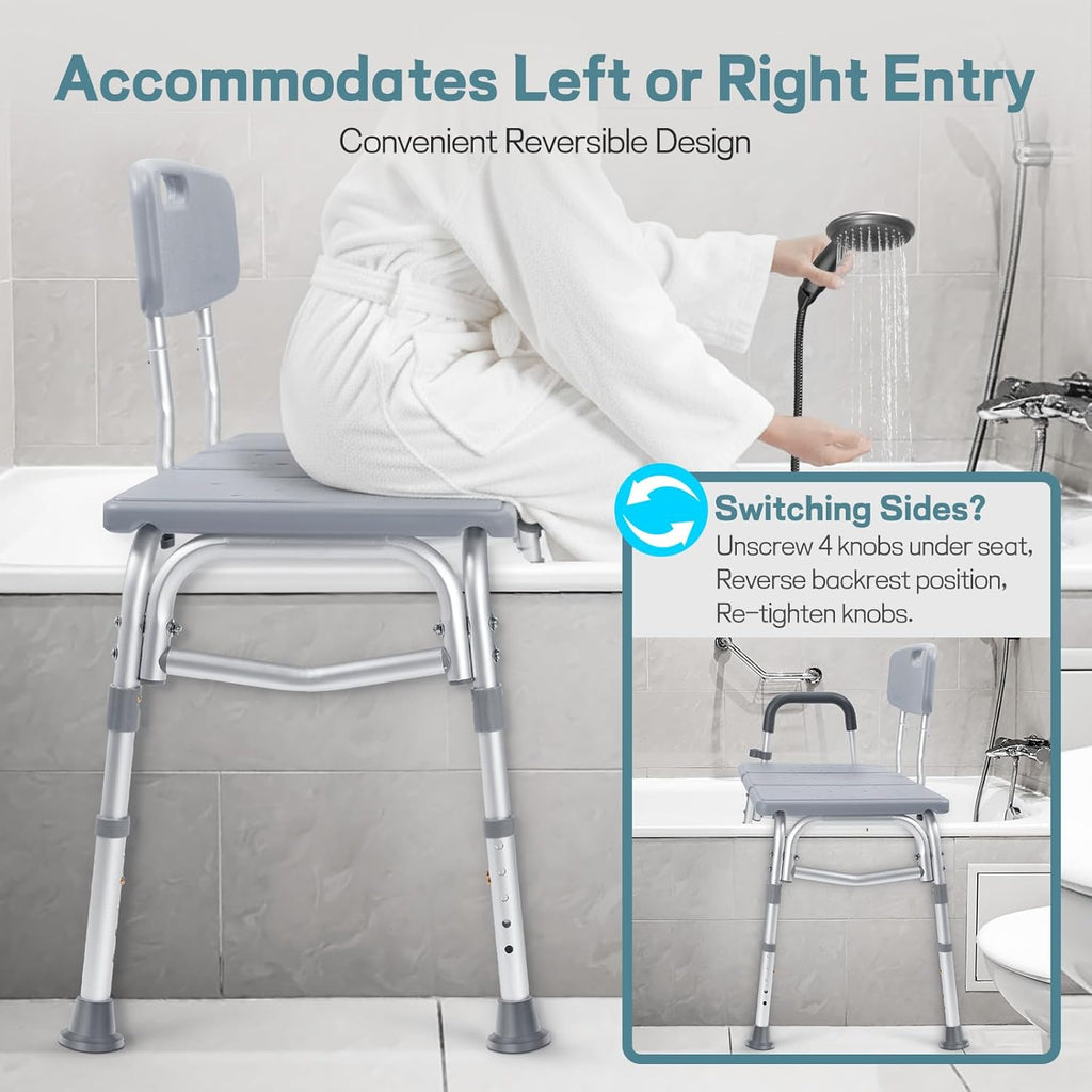 Tub Transfer Bench for Bathtub, Height Adjustable Shower Bench with Backrest, Shower Chair Bath Seat for Elderly