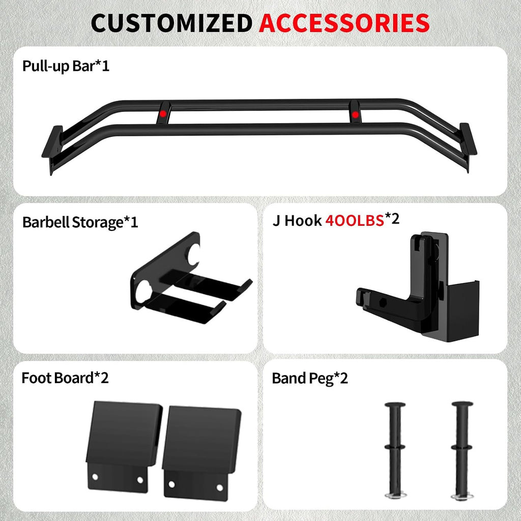 Power Rack with LAT Pulldown, 2000LBS Power Cage with Cable System, Multi-Function Squat Rack with J-Hooks, Safety